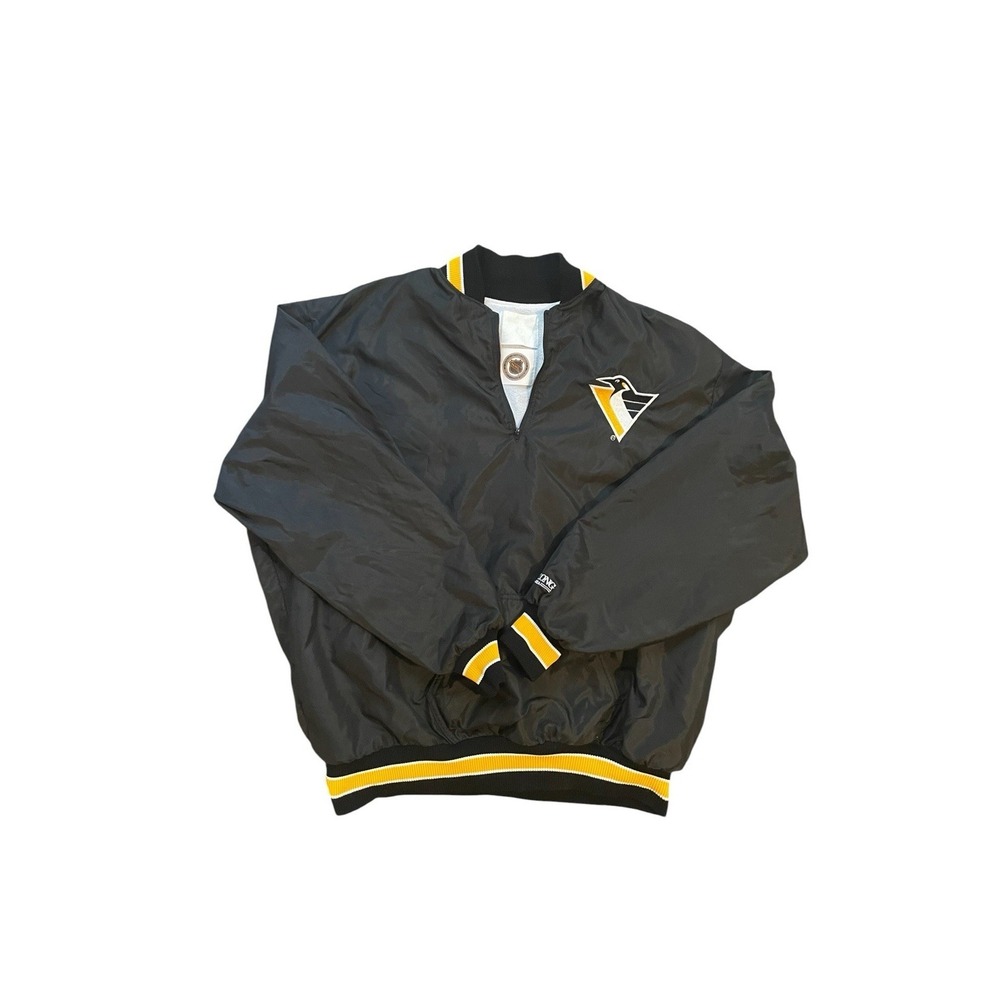 VTG 90s DeLong Pittsburgh Penguins Quarter Zip Pullover‎ L/XL NHL Black Yellow